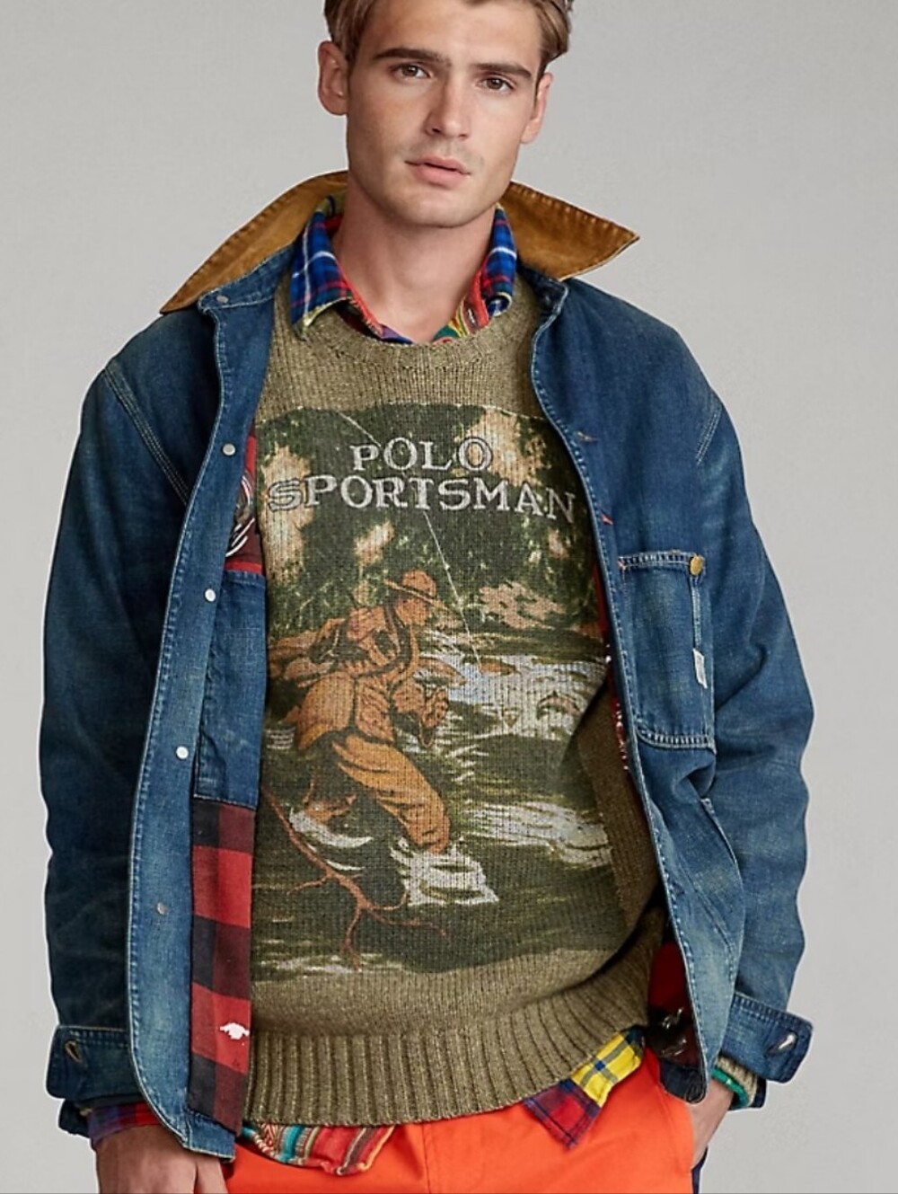 Ralph Lauren Polo Country Front Page Polo Sportsman Wool Sweater Brown Medium